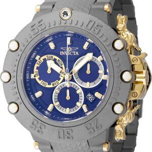 Invicta Mens 52mm Subaqua SWISS Quartz Chronograph Titanium Gold Blue 200m Watch